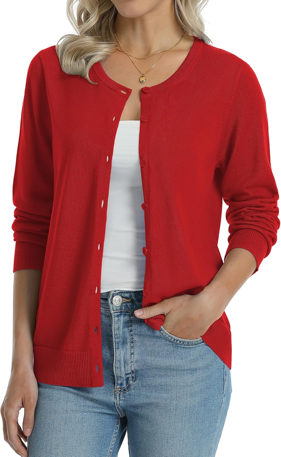 Manufacturer  QUALFORT Women's 100% Cotton Lightweight Cardigans Long Sleeve Knitted Button Down Sweater   sweaters