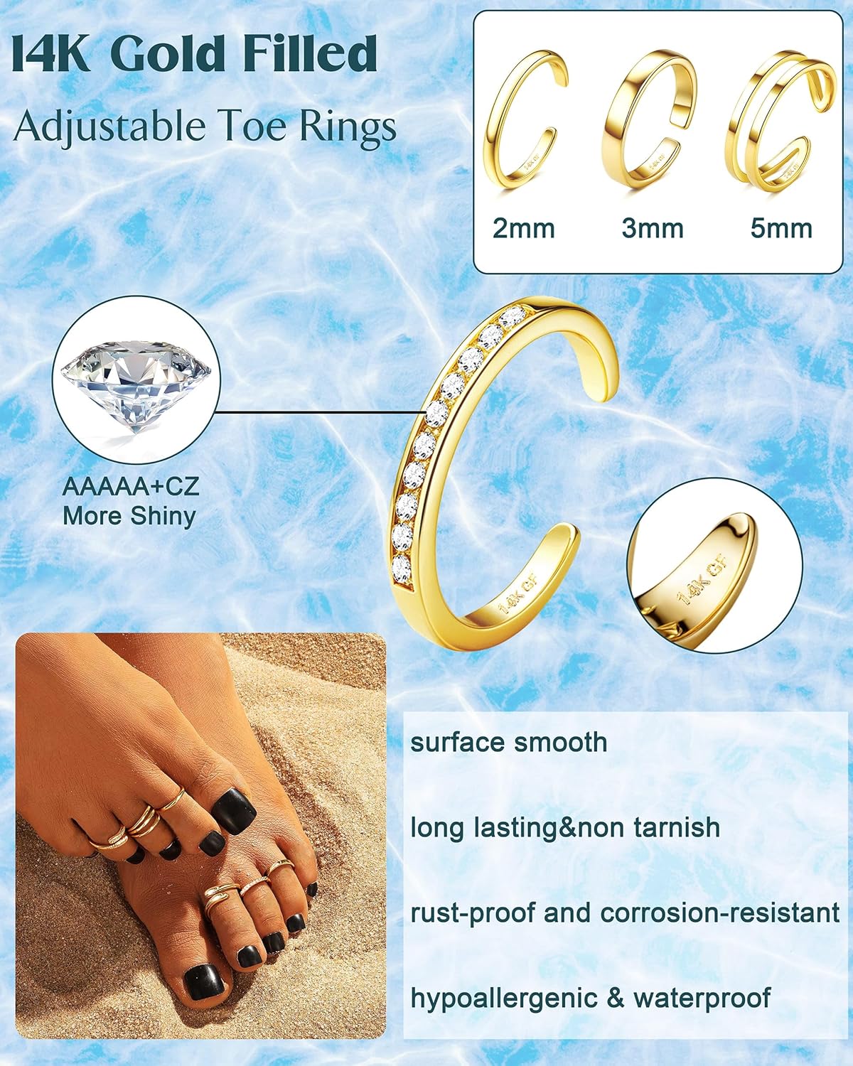 Manufacturer  Besteel Toe Rings for Women 14K Gold Filled Simple Hug CZ Triple Open Band Rings Trendy Silver Gold Adjustable Toe Rings Summer Beach Foot Jewelry for Women   rings
