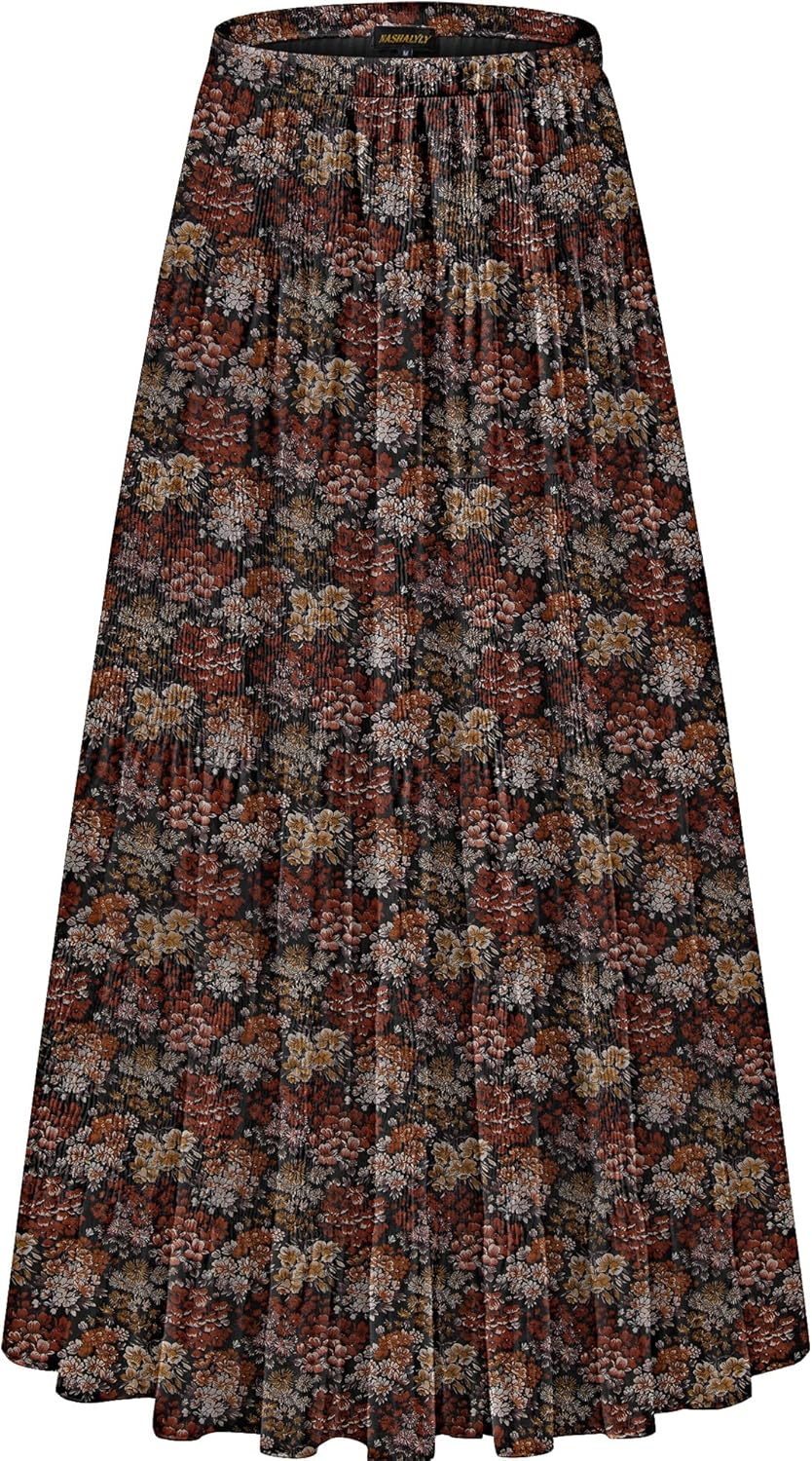 Manufacturer  NASHALYLY Women's Chiffon Elastic High Waist Pleated A-Line Flared Maxi Skirts