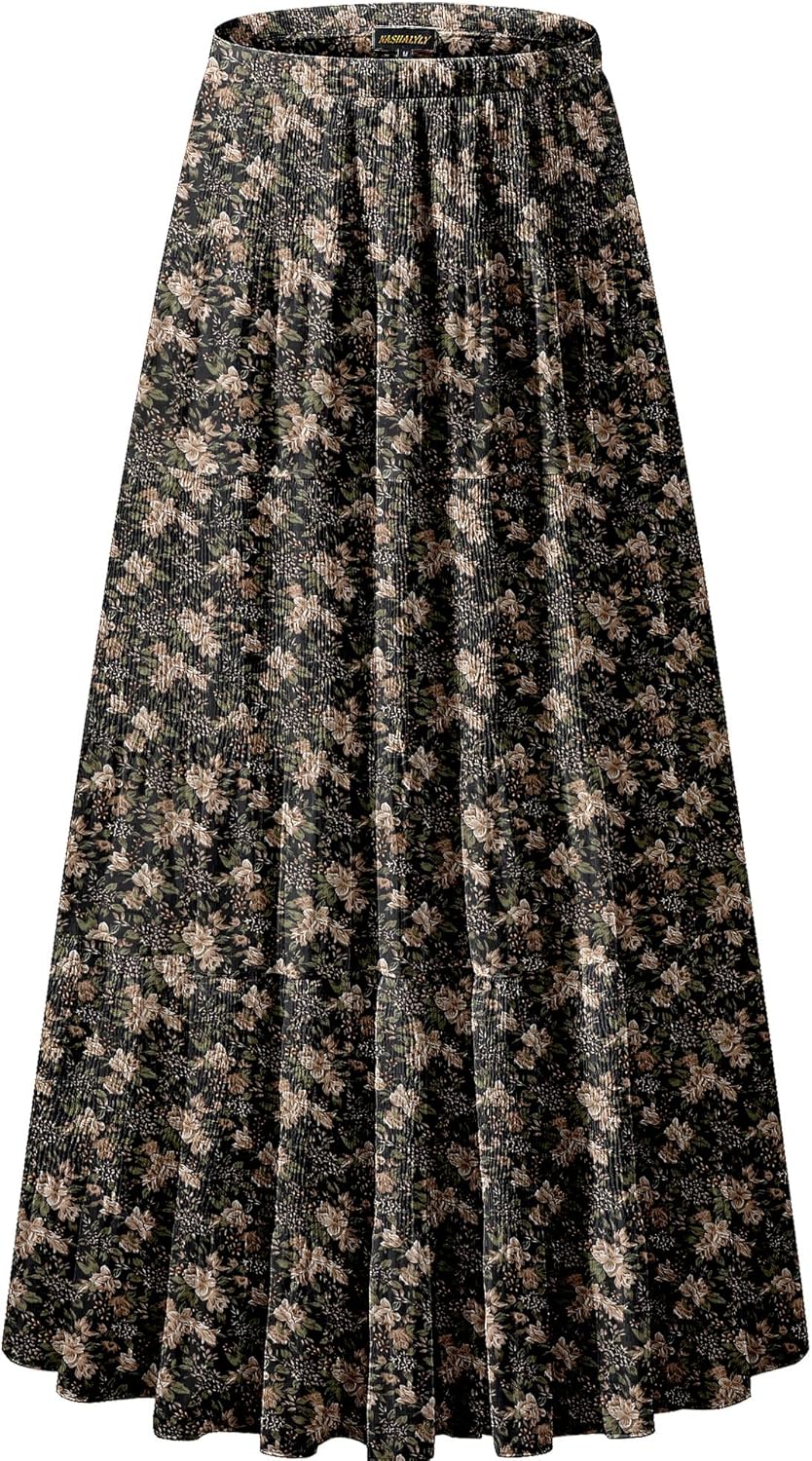 Manufacturer  NASHALYLY Women's Chiffon Elastic High Waist Pleated A-Line Flared Maxi Skirts