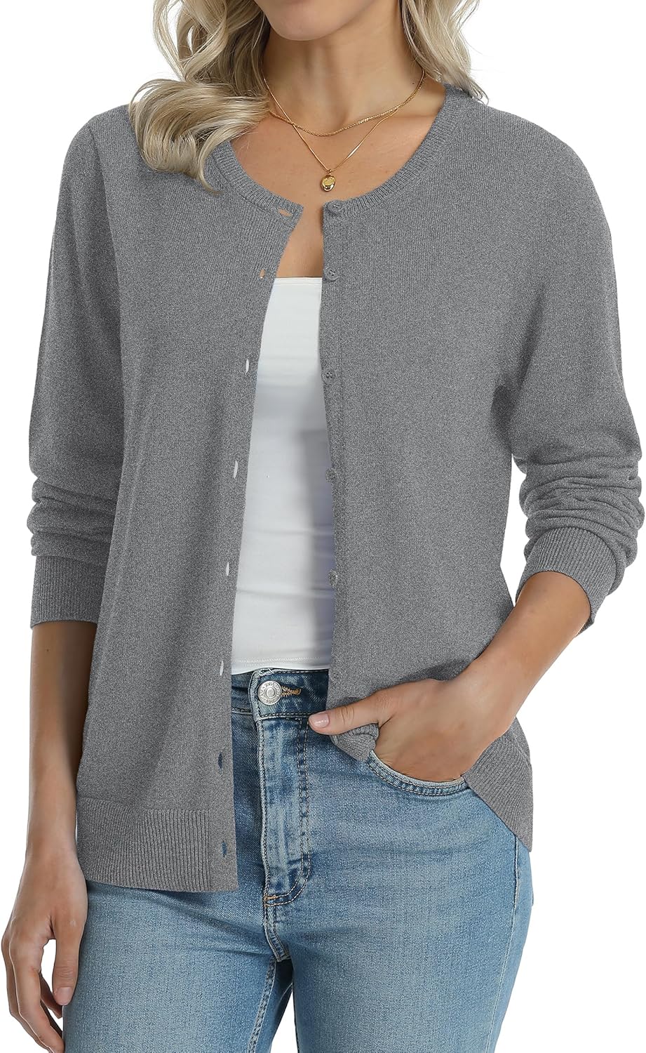 Manufacturer  QUALFORT Women's 100% Cotton Lightweight Cardigans Long Sleeve Knitted Button Down Sweater   sweaters