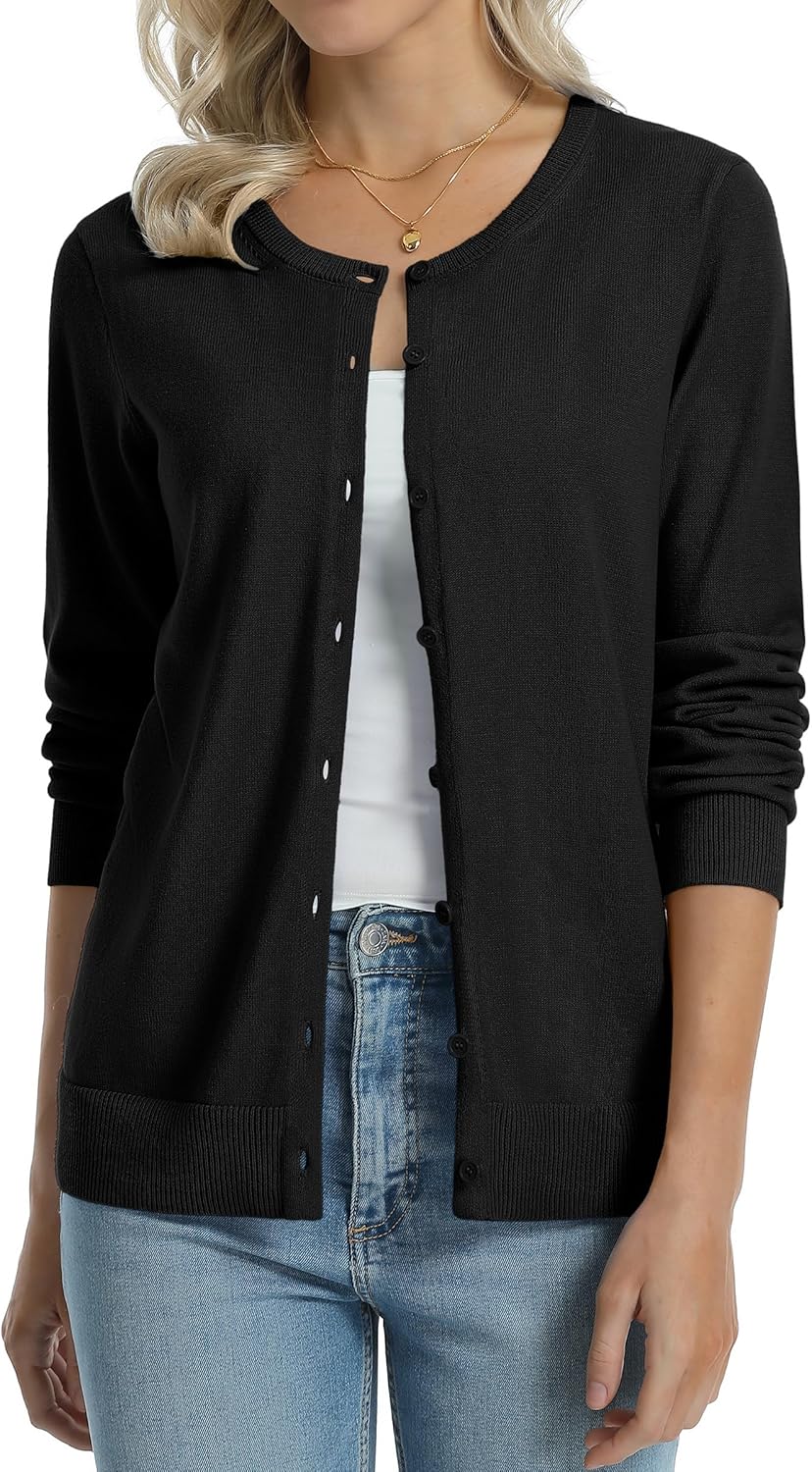 Manufacturer  QUALFORT Women's 100% Cotton Lightweight Cardigans Long Sleeve Knitted Button Down Sweater   sweaters