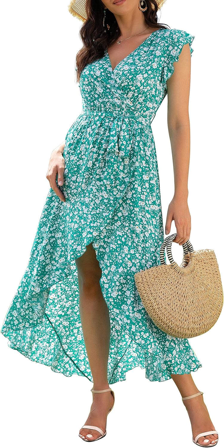 Manufacturer  GRECERELLE  Women's Spring Summer Boho Floral Print V-Neck Faux Wrap Maxi Dress for Wedding Guest, Graduation, Party dresses