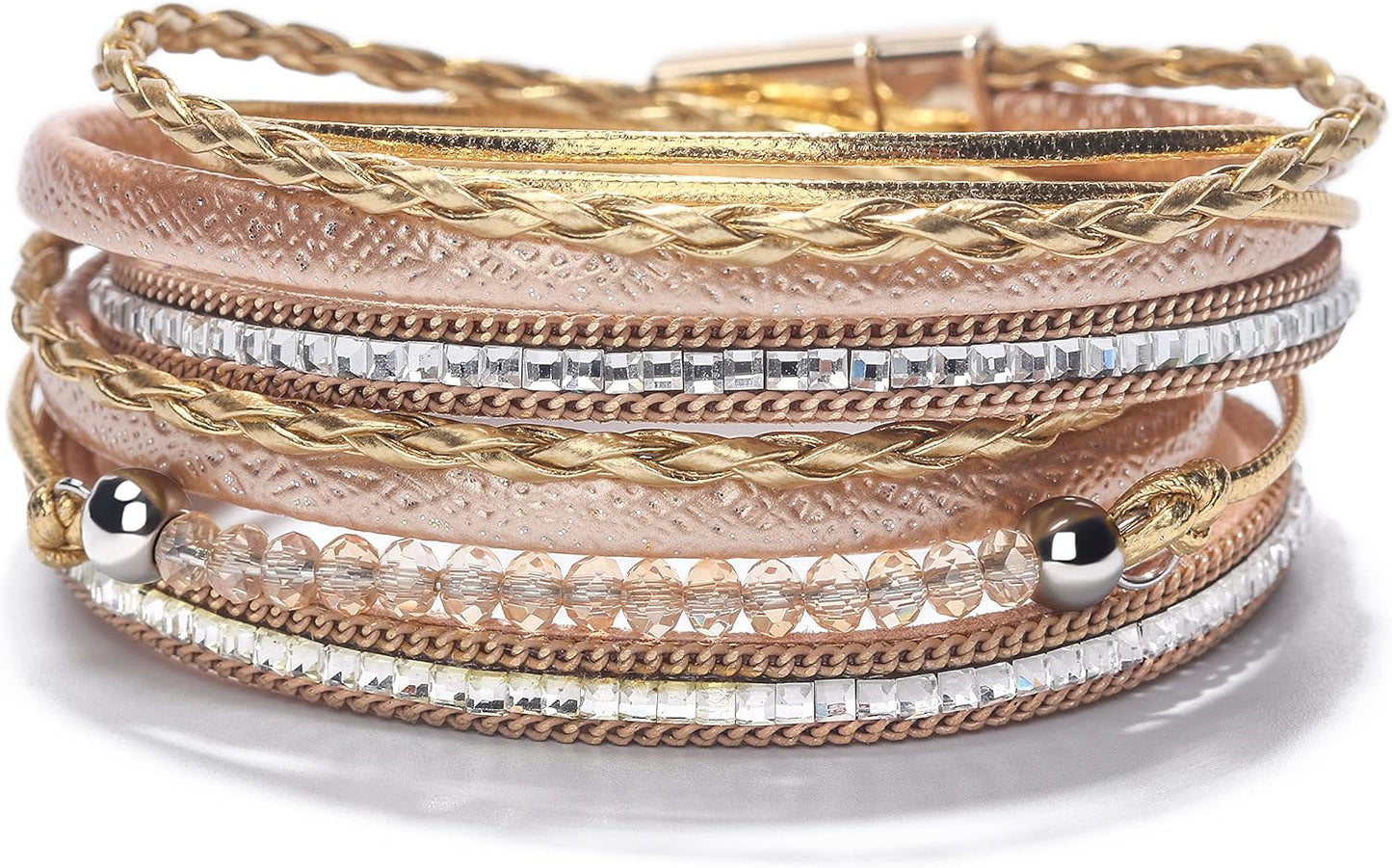 Manufacturer  Fesciory Leopard Bracelet for Women, Boho Leather Wrap Multi-Layer Pearl Crystal Bracelet Bangle Jewelry  bracelets