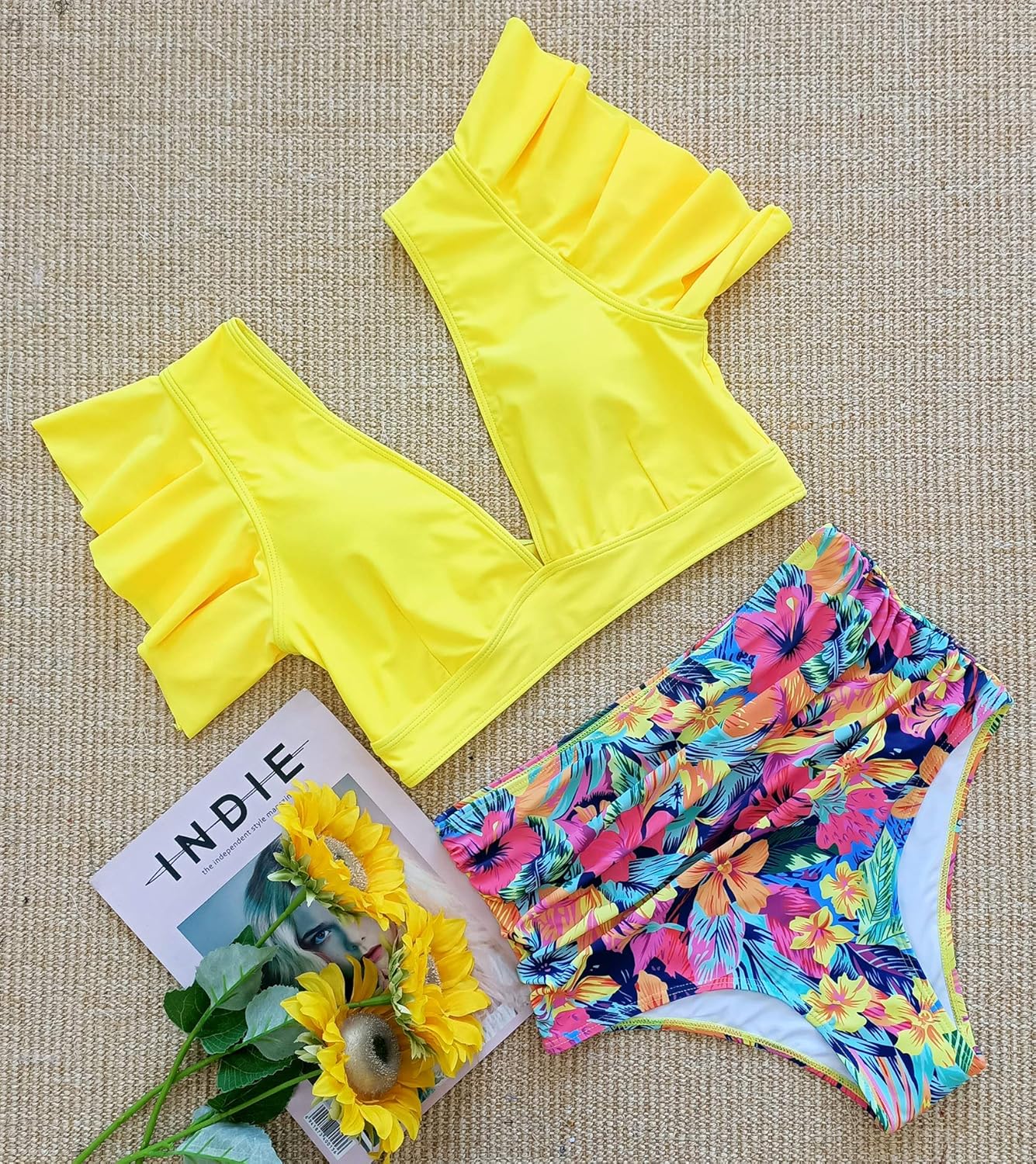 Manufacturer  SPORLIKE Women Ruffle High Waist Swimsuit Two Pieces Push Up Tropical Print Bikini  Swimsuit