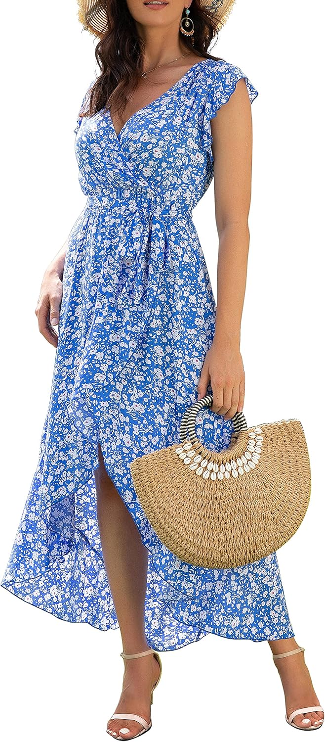 Manufacturer  GRECERELLE  Women's Spring Summer Boho Floral Print V-Neck Faux Wrap Maxi Dress for Wedding Guest, Graduation, Party dresses