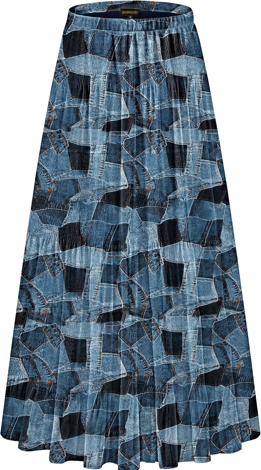 Manufacturer  NASHALYLY Women's Chiffon Elastic High Waist Pleated A-Line Flared Maxi Skirts