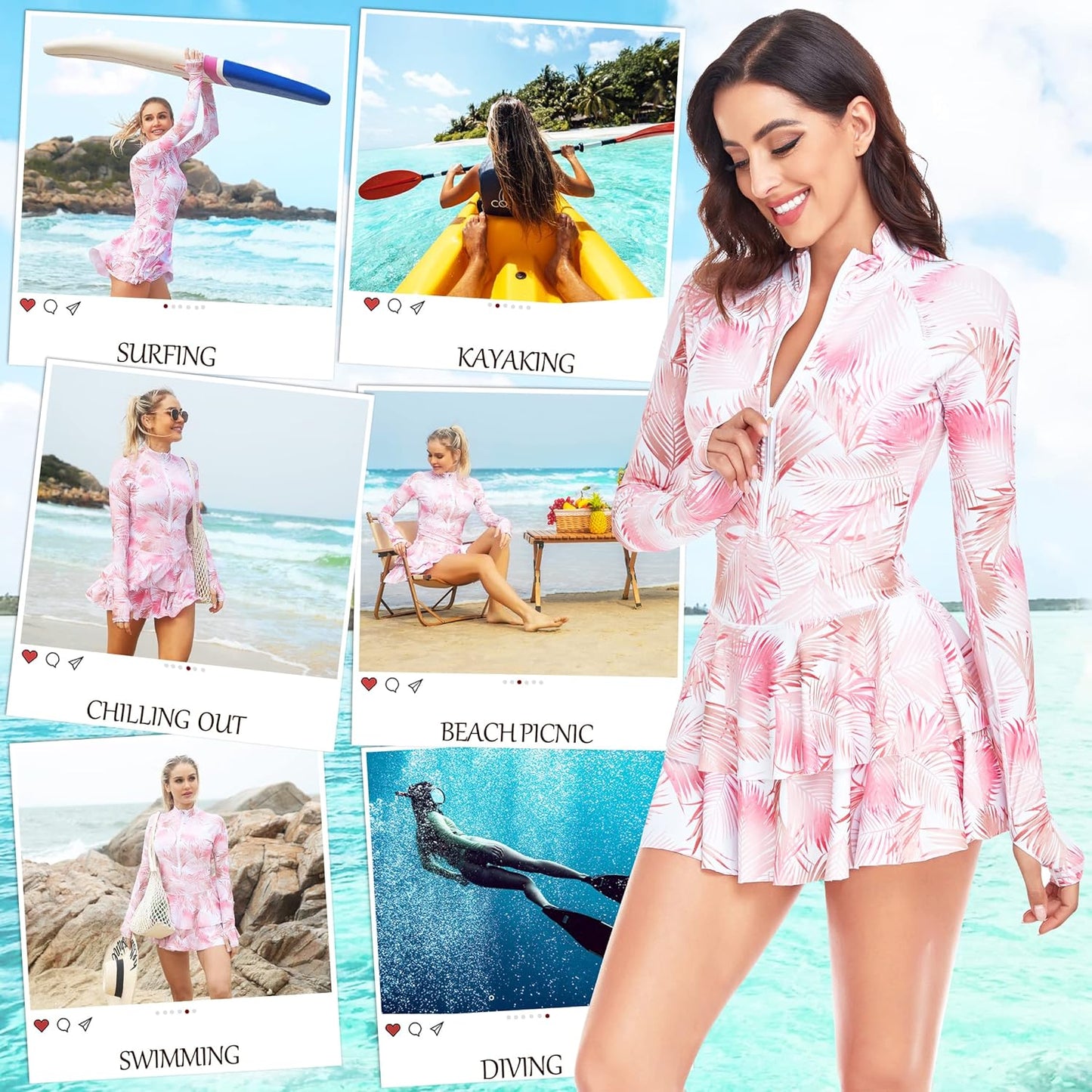 Manufacturer  UNIQUEBELLA Rash Guard for Women, 1 Piece Modest Swimsuits for Women - Long Sleeve Swimsuits UV UPF 50+ Swim Shirt  Swimsuit