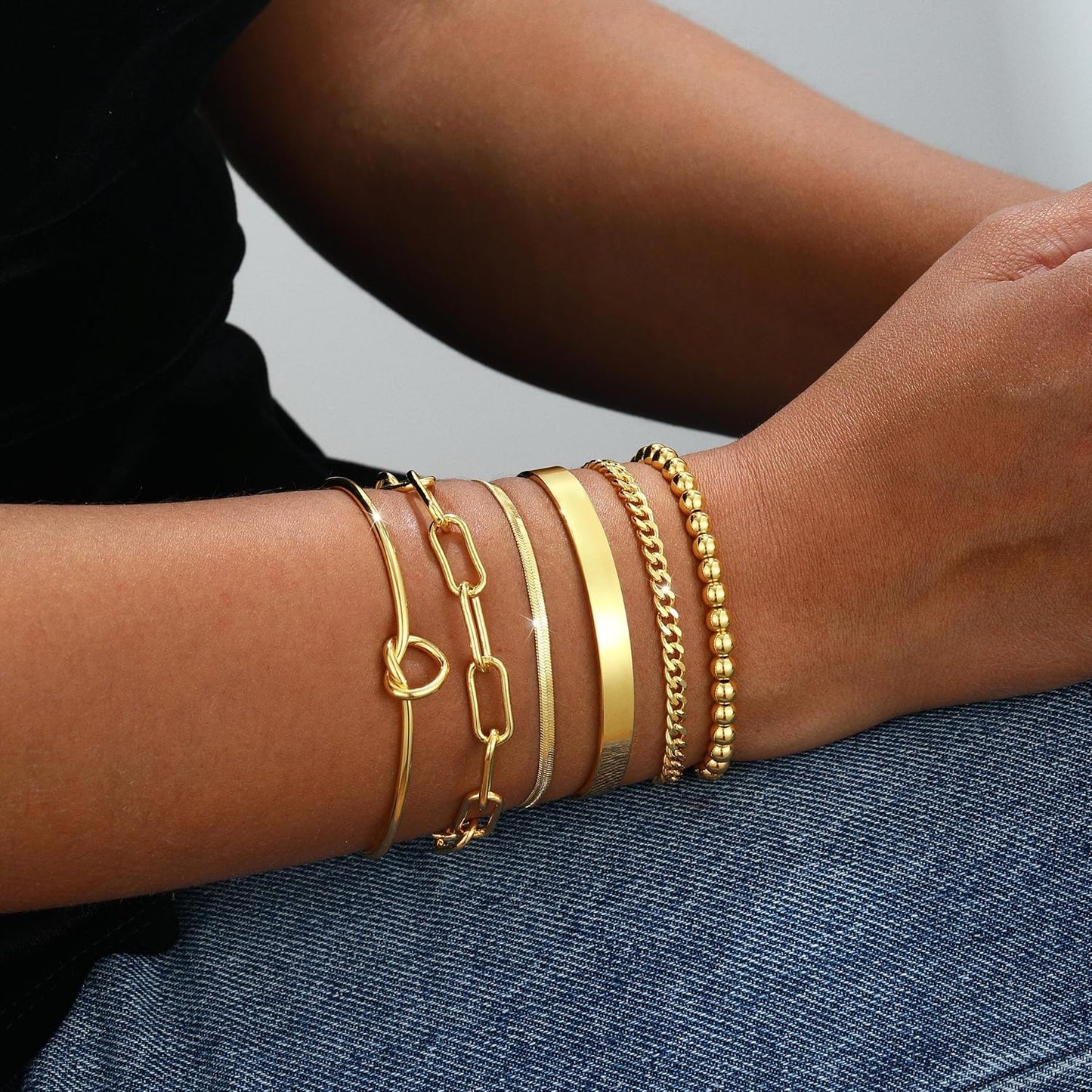 Manufacturer  Gold Bracelets for women 14K Gold Bangle Bracelet Stack - Adjustable Waterproof Trendy Bracelets Gold Filled Stacks Bangles Link Chain Gold Bracelet Non Tarnish for Women Jewelry Gifts  bracelets