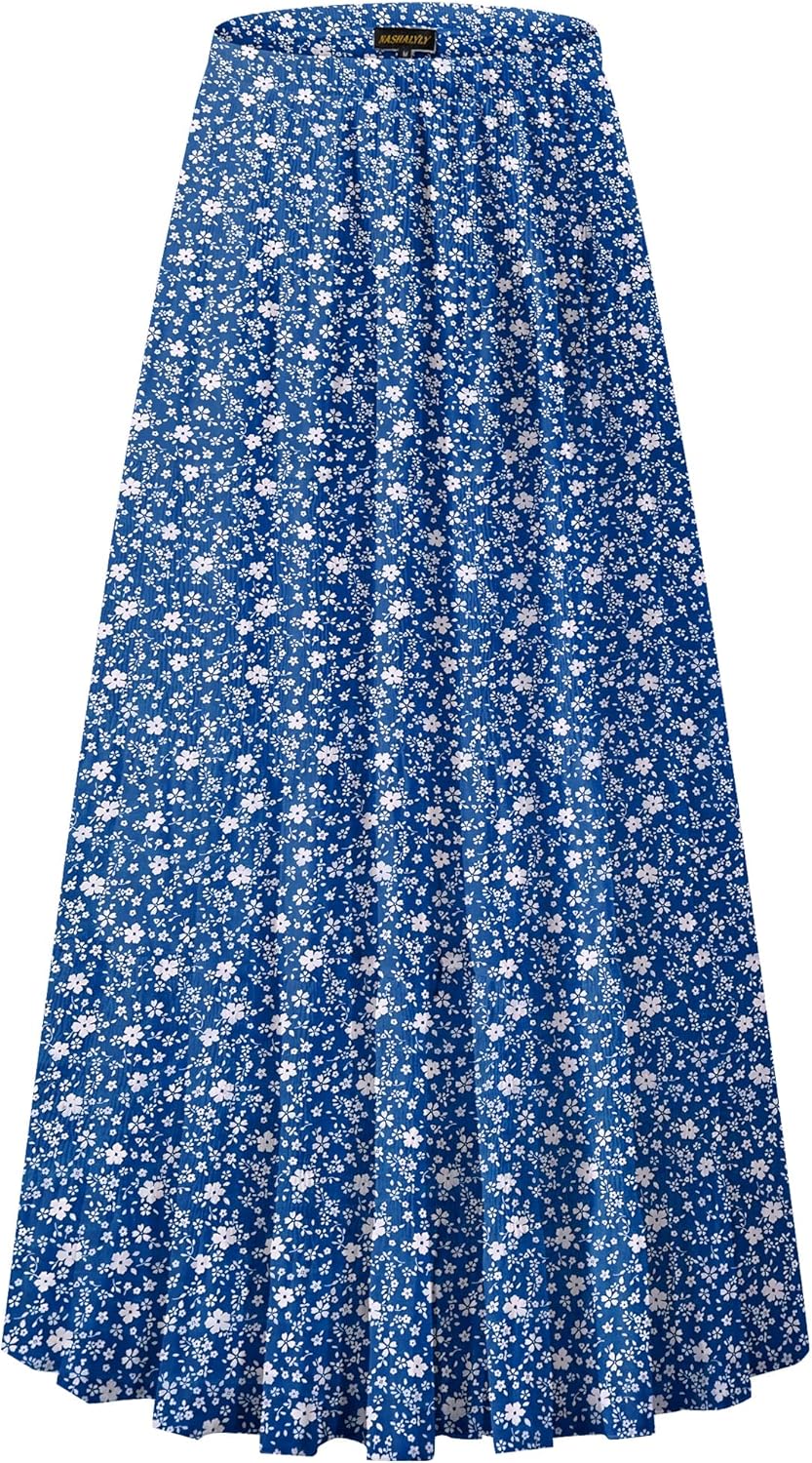 Manufacturer  NASHALYLY Women's Chiffon Elastic High Waist Pleated A-Line Flared Maxi Skirts