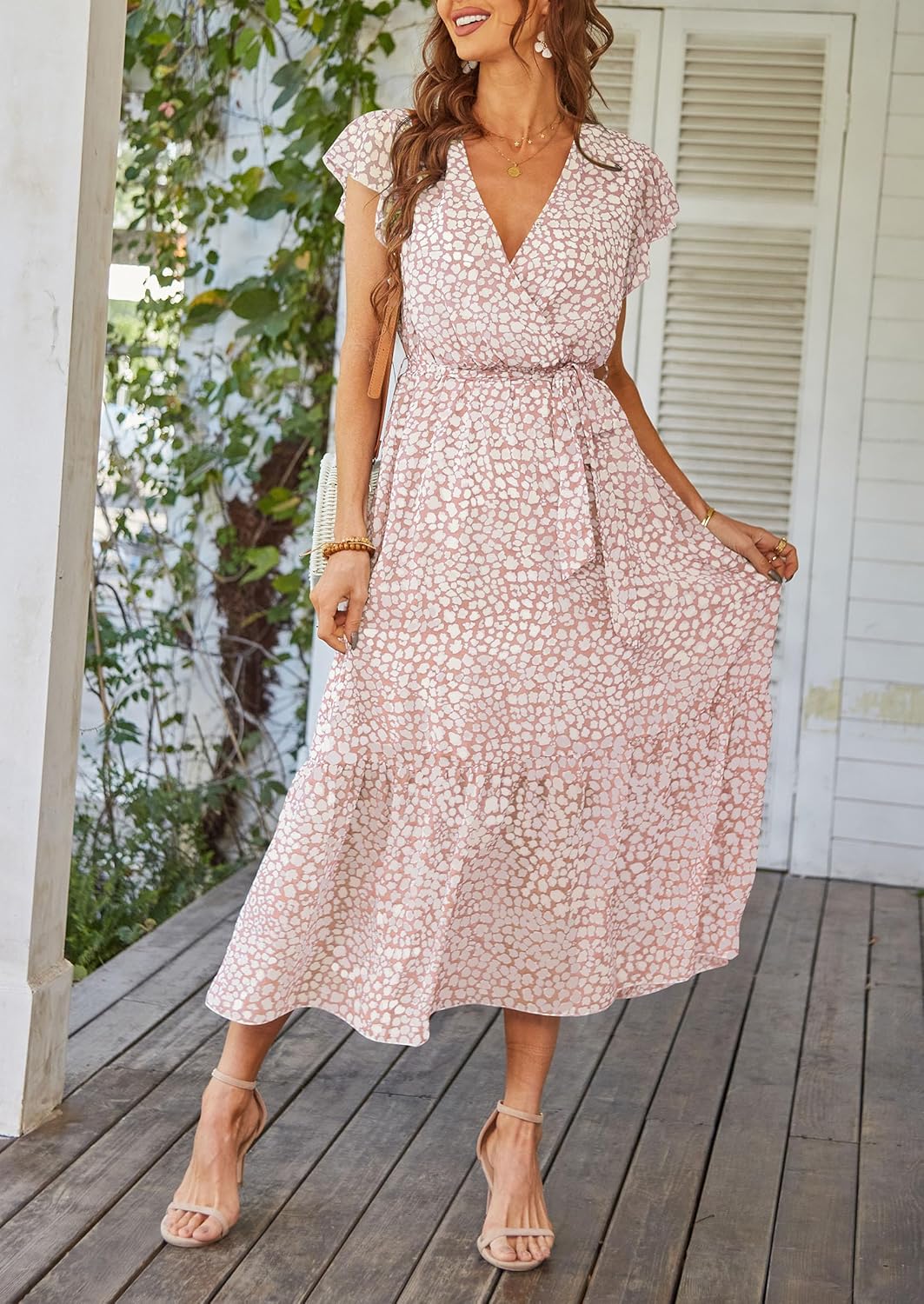 Manufacturer  PRETTYGARDEN Women's Summer Floral Boho Maxi Dress Wrap Short Sleeve V Neck Ruffle A-Line Flowy Wedding Guest Long Dresses dresses