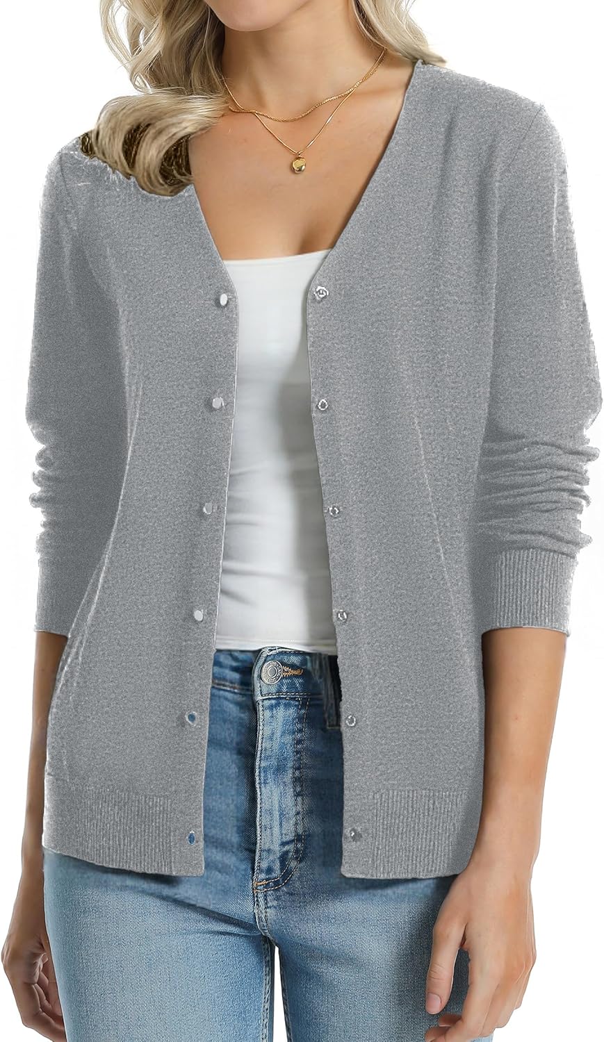 Manufacturer  QUALFORT Women's 100% Cotton Lightweight Cardigans Long Sleeve Knitted Button Down Sweater   sweaters