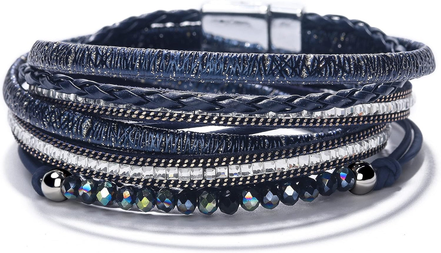 Manufacturer  Fesciory Leopard Bracelet for Women, Boho Leather Wrap Multi-Layer Pearl Crystal Bracelet Bangle Jewelry  bracelets