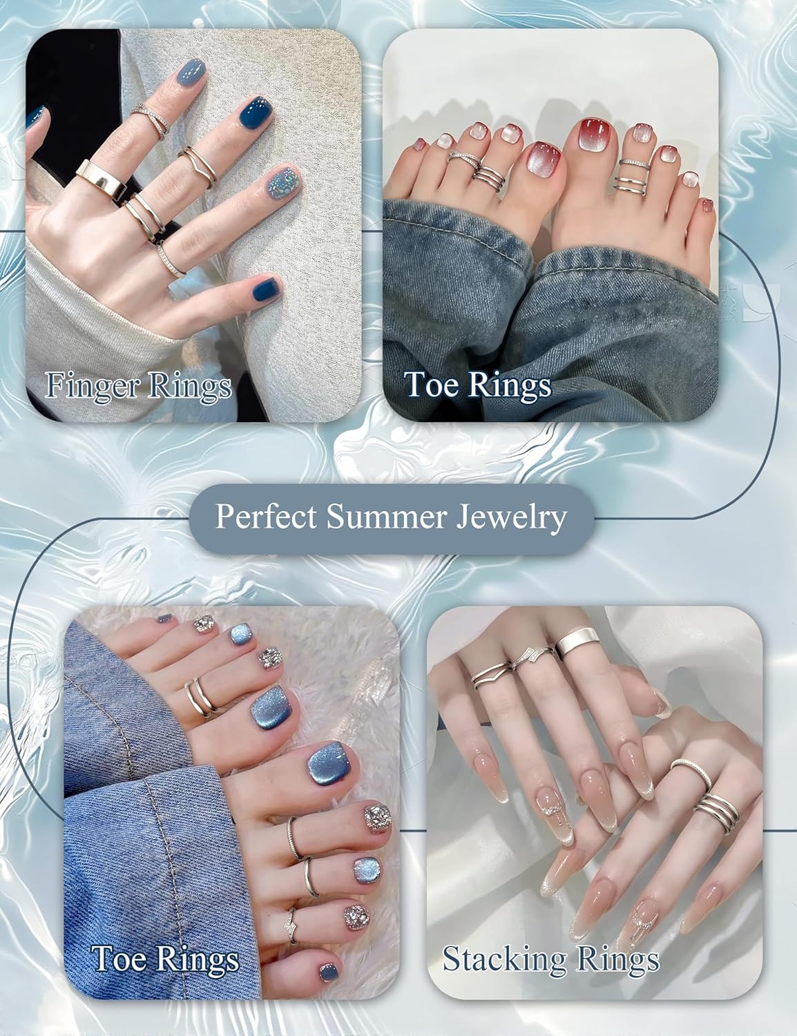 Manufacturer  JeryWe 9 Pcs Adjustable Toe Rings for Women Open Cuff Toe Rings Silver Golden Summer Beach Toe Rings Set CZ Tail Pinky Band Rings Beach Foot Jewelry Set   rings