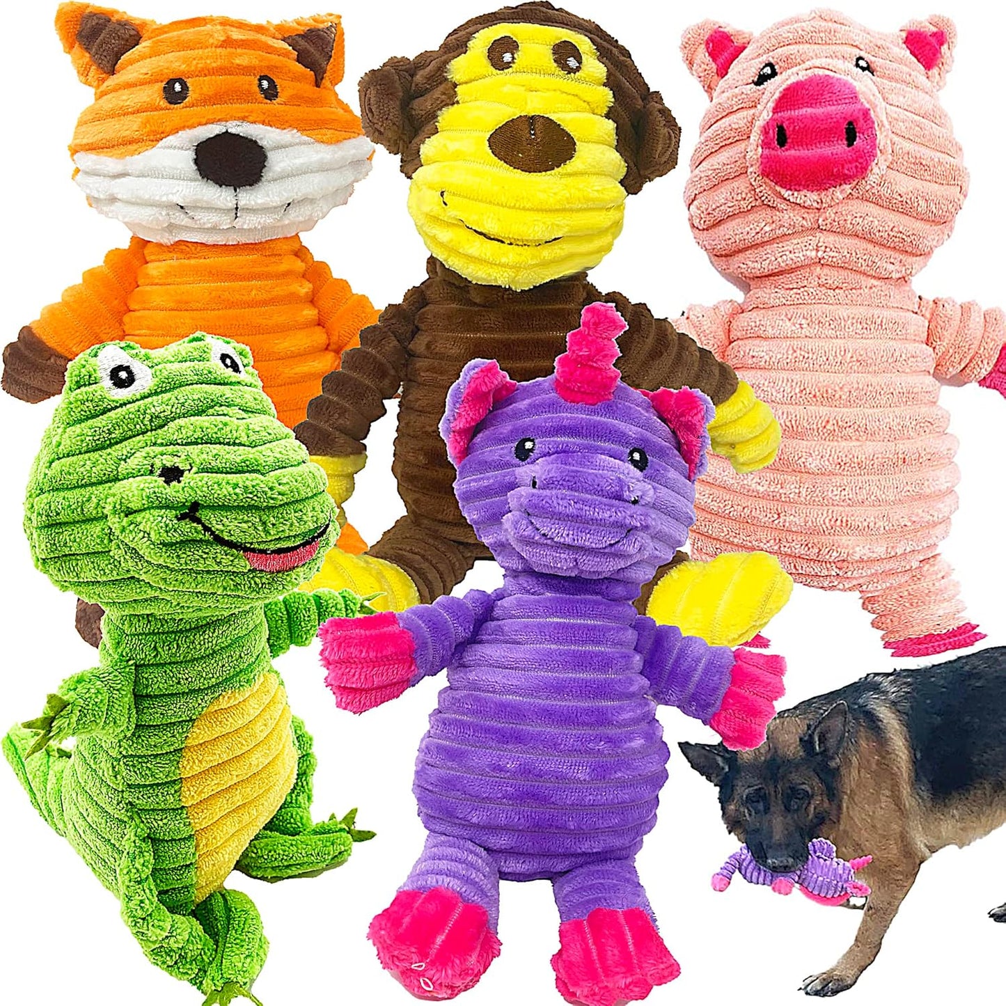 Manufacturer   Jalousie Plush Toys Assortment Value Bundle Puppy Pet Mutt Squeak Toy for Medium Large Dogs (5 Pack Corduroy)    Dog toy