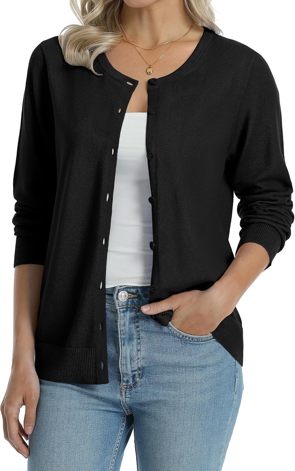 Manufacturer  QUALFORT Women's 100% Cotton Lightweight Cardigans Long Sleeve Knitted Button Down Sweater   sweaters