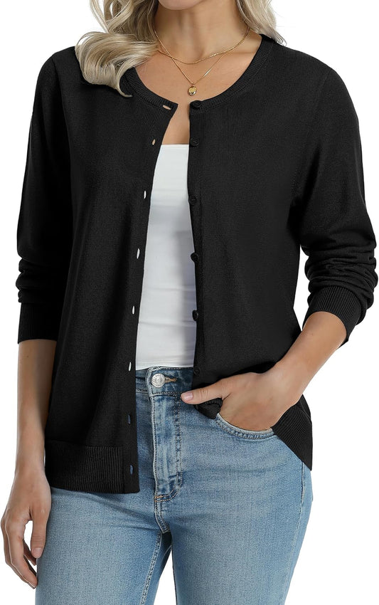 Manufacturer  QUALFORT Women's 100% Cotton Lightweight Cardigans Long Sleeve Knitted Button Down Sweater   sweaters