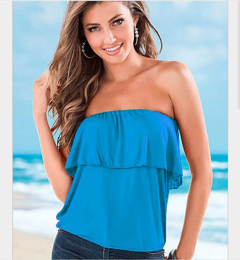 Hot Sale European and American Solid Color Tub Top Beach Shirt Bottom Wrap T-Shirt是 Women's Clothing