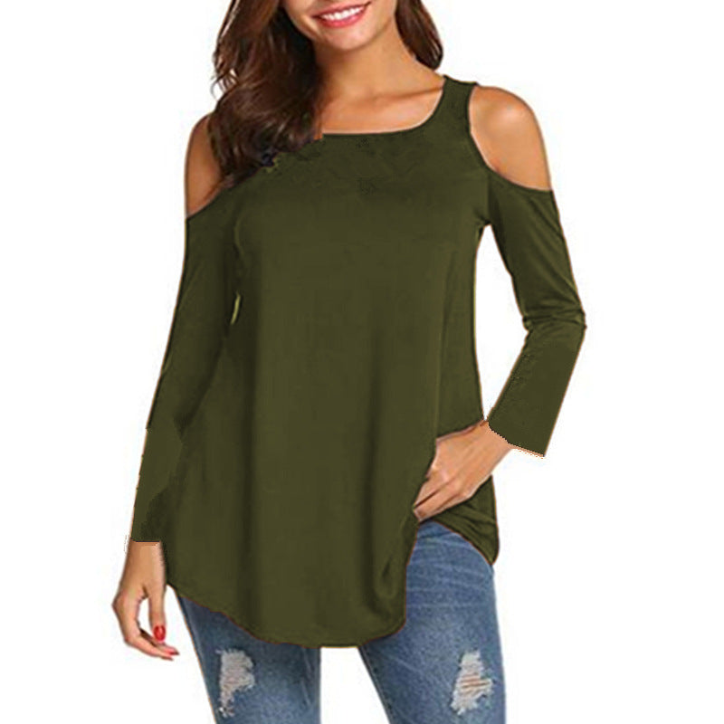 Autumn new European and American women's off-shoulder long-sleeved T-shirt loose large-size top