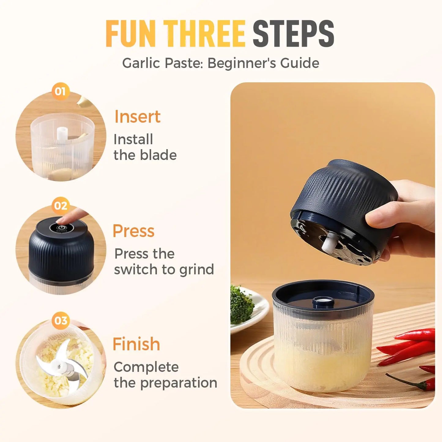 Manufacturer    Electric Garlic Chopper,   New Rechargeable Food Processor for Garlic Ginger Onion Meat Vegetable Chilli, Portable Mini Food     Kitchen gadgets