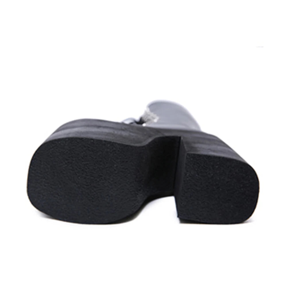 Manufacturer   Zipper Platform Boots Knee High Motorcycle Boots Black Closed Toe Lace Up Long Boots   boots