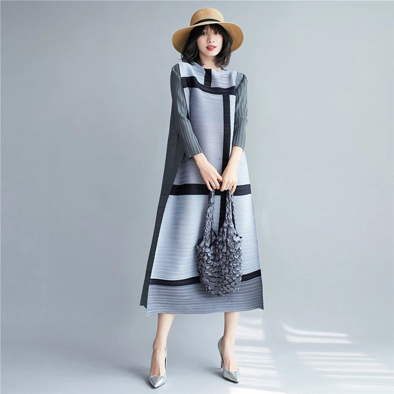 Pleated Plaid Long Women Dress 1Autumn Winter Oversized Designer Indie Aesthetic Clothing