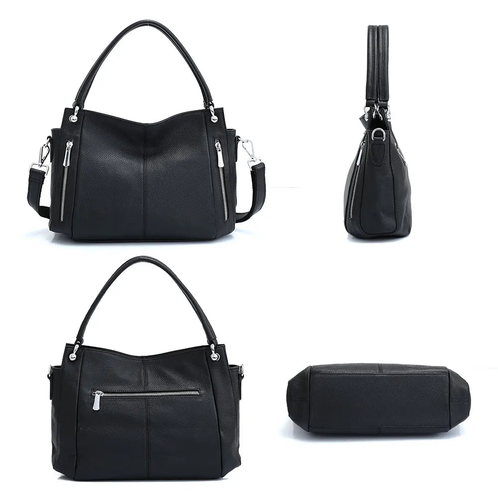 Zency 100% Genuine Leather Handbag Female Classic Simple Vintage Women Shopper Tote Lady Shoulder Bag Commuter Casual Crossbody