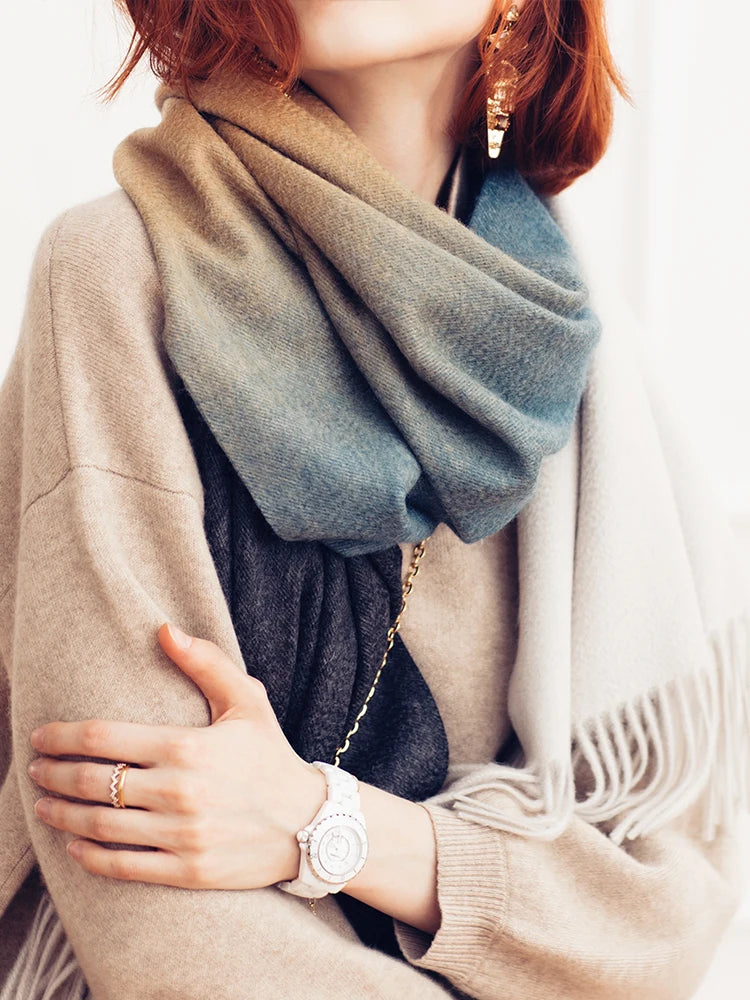 New Women Cashmere scarf Shawl Wrap  Gradient Color Winter Autumn Warm Fashion Ladies Pashmina 100% Cashmere Scarf ongolia