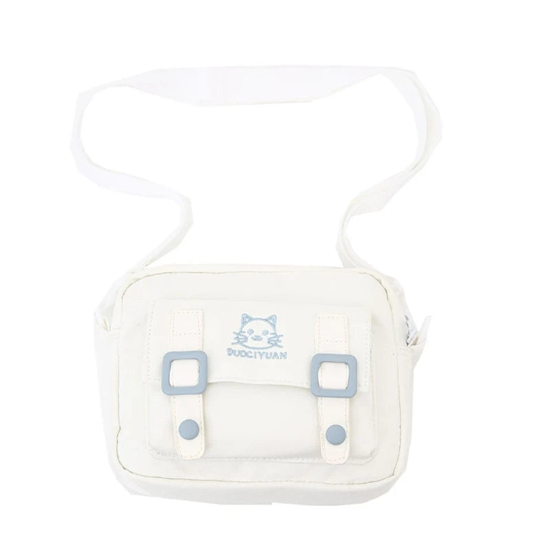 Japanese Women Girls Kawaii Crossbody Bag Cute Cartoon Cat Embroidery Small Messenger Handbag Preppy Style Student Shoulder Purs