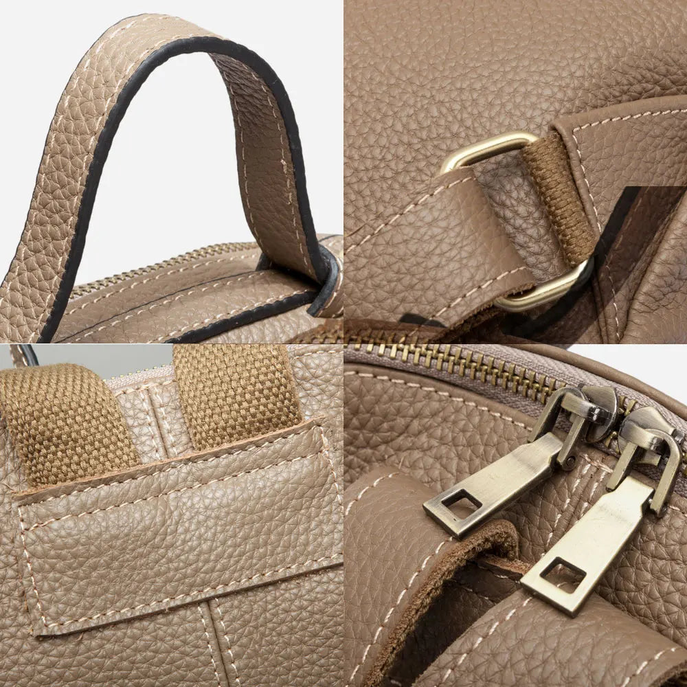 Zency Women Stylish Classic Backpack Khaki Genuine Leather Knapsack Satchel Purse Roomy with Pockets Fit A4 Ipad 9.7'' Rucksack  bag