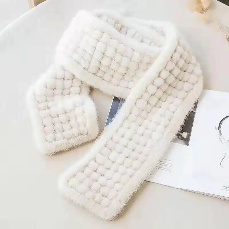 MS.Minshu-Real Mink Fur Scarf Balls for Women, Neck Warmer, Luxury Fashion, Winter