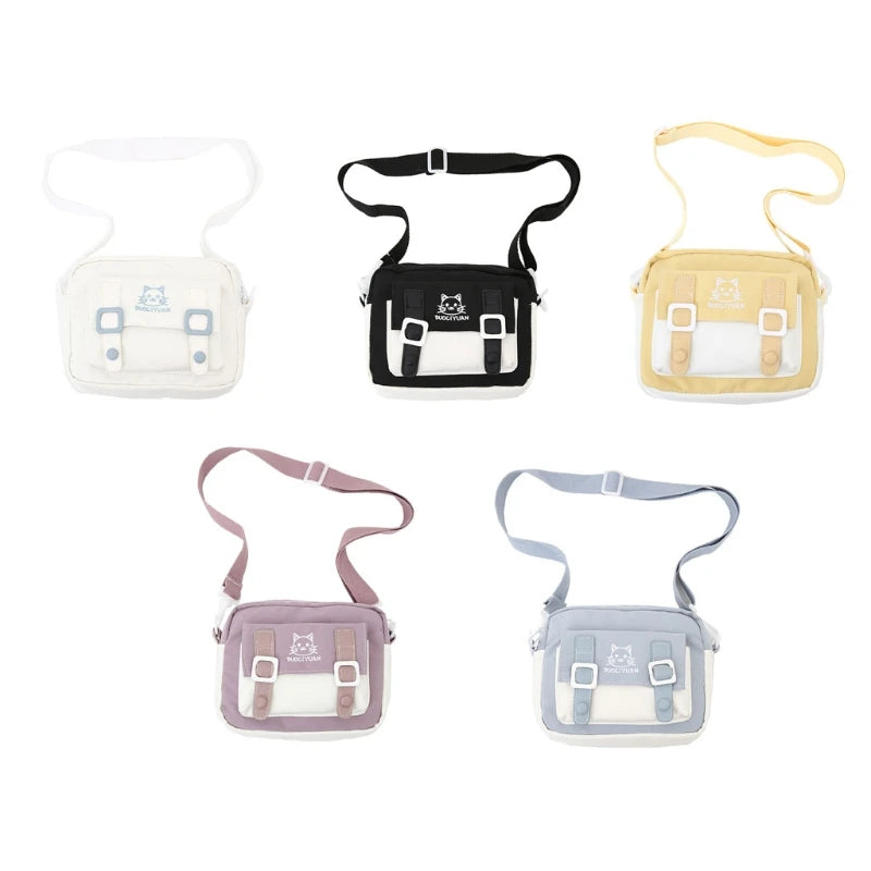 Japanese Women Girls Kawaii Crossbody Bag Cute Cartoon Cat Embroidery Small Messenger Handbag Preppy Style Student Shoulder Purs