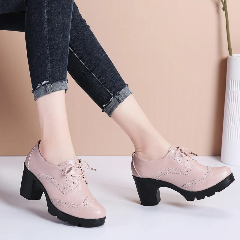 Manufacturer   EOFK Women Brogue Shoes New Quaity High Square Heel Derby Genuine Leather High Heels Wedge Shoes Woman Female Shoes Pumps Casual   Pumps