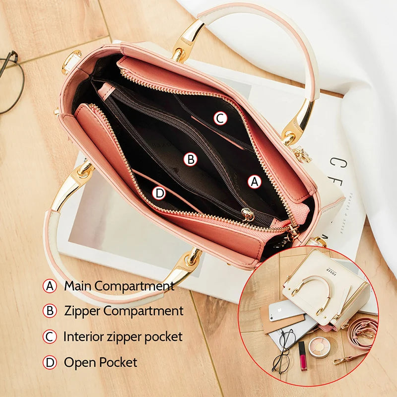 FOXER Elegant Women Top-Handle Bag  Fashion Split Leather Signature Crossbody Bag Female Large Shoulder Tote Bag Purse