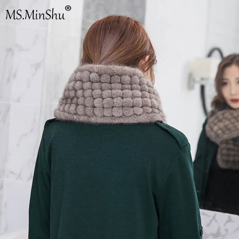 MS.Minshu-Real Mink Fur Scarf Balls for Women, Neck Warmer, Luxury Fashion, Winter