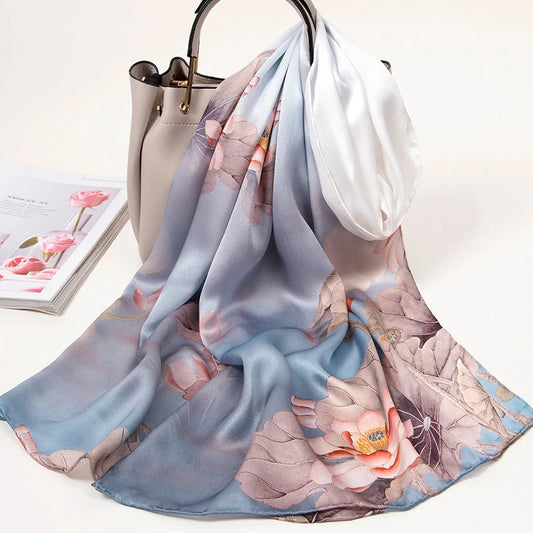 100% Pure Silk Scarf For Women Luxury Print Echarpe Femme Long Natural Silk Scarf Bufanda Fahsion Satin Shawls Wraps Neck Scarf