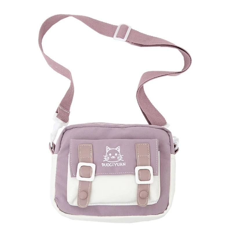Japanese Women Girls Kawaii Crossbody Bag Cute Cartoon Cat Embroidery Small Messenger Handbag Preppy Style Student Shoulder Purs