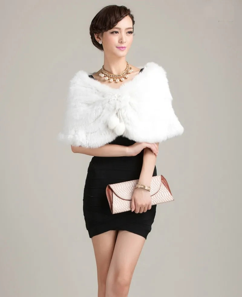Womens Scarf Real Rabbit Fur Wrap Wedding Shawl Free Shipping White Black Winter Shawl