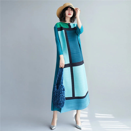 Pleated Plaid Long Women Dress 1Autumn Winter Oversized Designer Indie Aesthetic Clothing