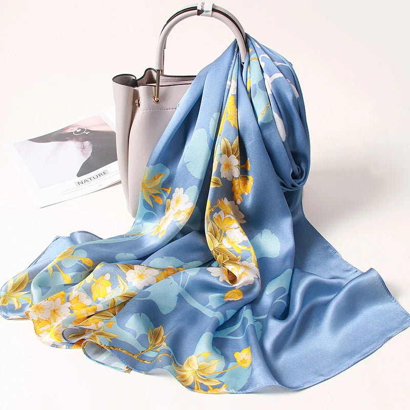 100% Pure Silk Scarf For Women Luxury Print Echarpe Femme Long Natural Silk Scarf Bufanda Fahsion Satin Shawls Wraps Neck Scarf