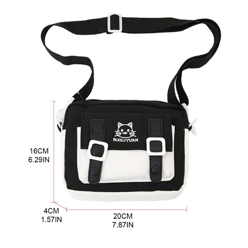 Japanese Women Girls Kawaii Crossbody Bag Cute Cartoon Cat Embroidery Small Messenger Handbag Preppy Style Student Shoulder Purs