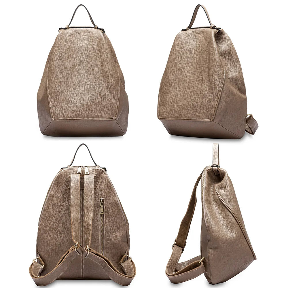 Zency Women Stylish Classic Backpack Khaki Genuine Leather Knapsack Satchel Purse Roomy with Pockets Fit A4 Ipad 9.7'' Rucksack  bag