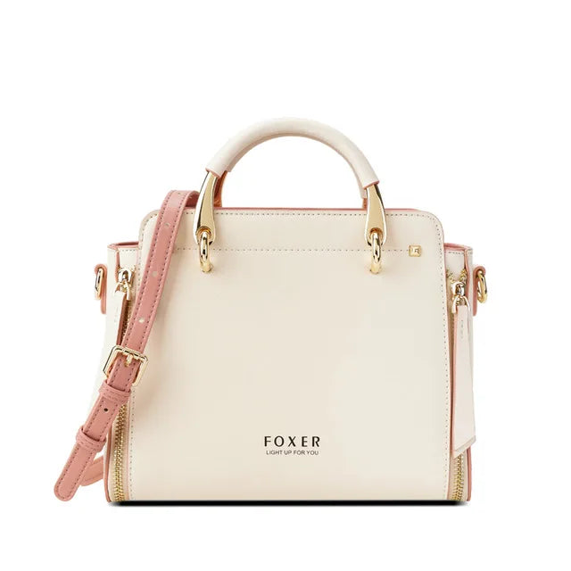 FOXER Elegant Women Top-Handle Bag  Fashion Split Leather Signature Crossbody Bag Female Large Shoulder Tote Bag Purse