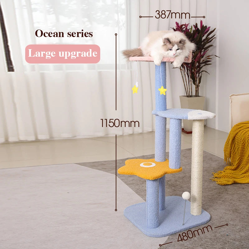 Cat climbing frame cat nest cat tree integrated solid wood grab column large villa does not occupy cat tower jumping platform  cat toy