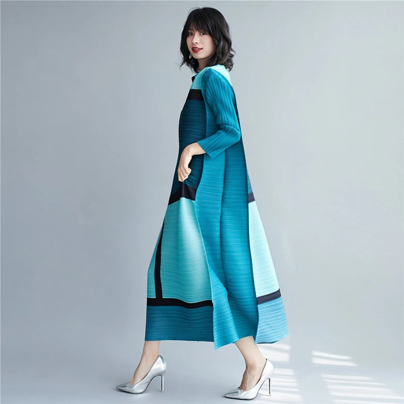 Pleated Plaid Long Women Dress 1Autumn Winter Oversized Designer Indie Aesthetic Clothing