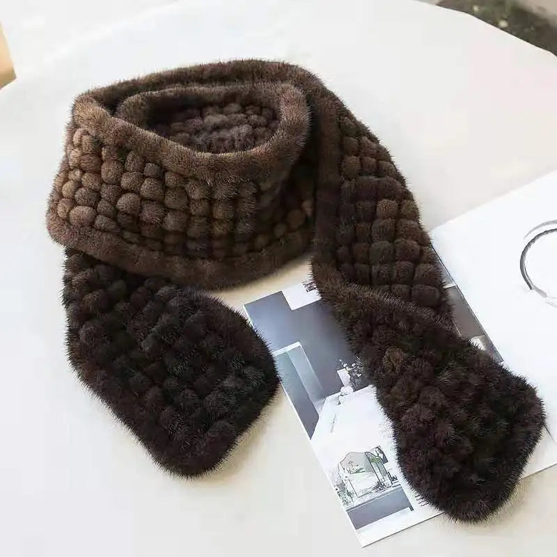 MS.Minshu-Real Mink Fur Scarf Balls for Women, Neck Warmer, Luxury Fashion, Winter