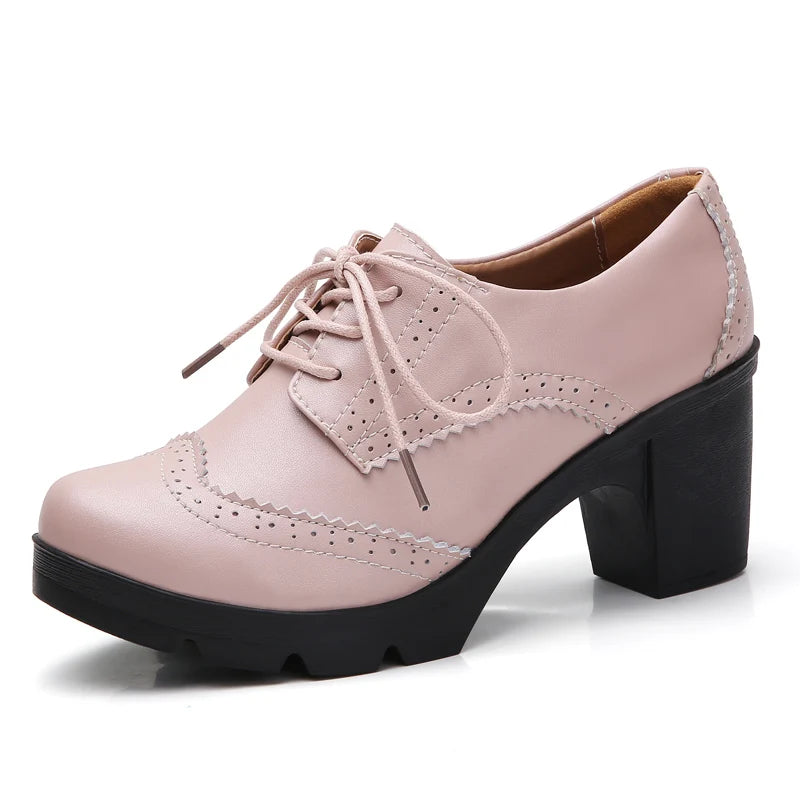 Manufacturer   EOFK Women Brogue Shoes New Quaity High Square Heel Derby Genuine Leather High Heels Wedge Shoes Woman Female Shoes Pumps Casual   Pumps
