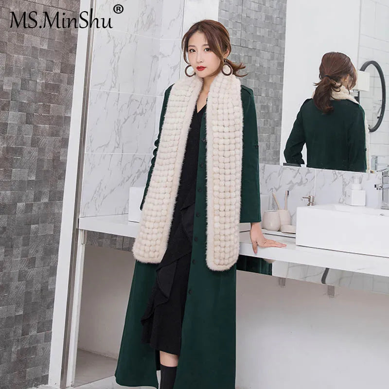 MS.Minshu-Real Mink Fur Scarf Balls for Women, Neck Warmer, Luxury Fashion, Winter