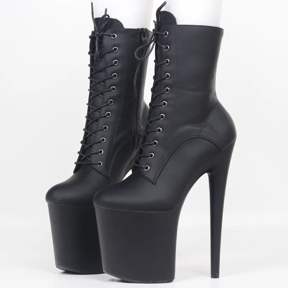 Manufacturer   JIALUOWEI INS Style 20CM Extreme High Heels Platform Boots Lace Up Sexy Pole Dancing Ankle Boots Side Zip 5-12   boots