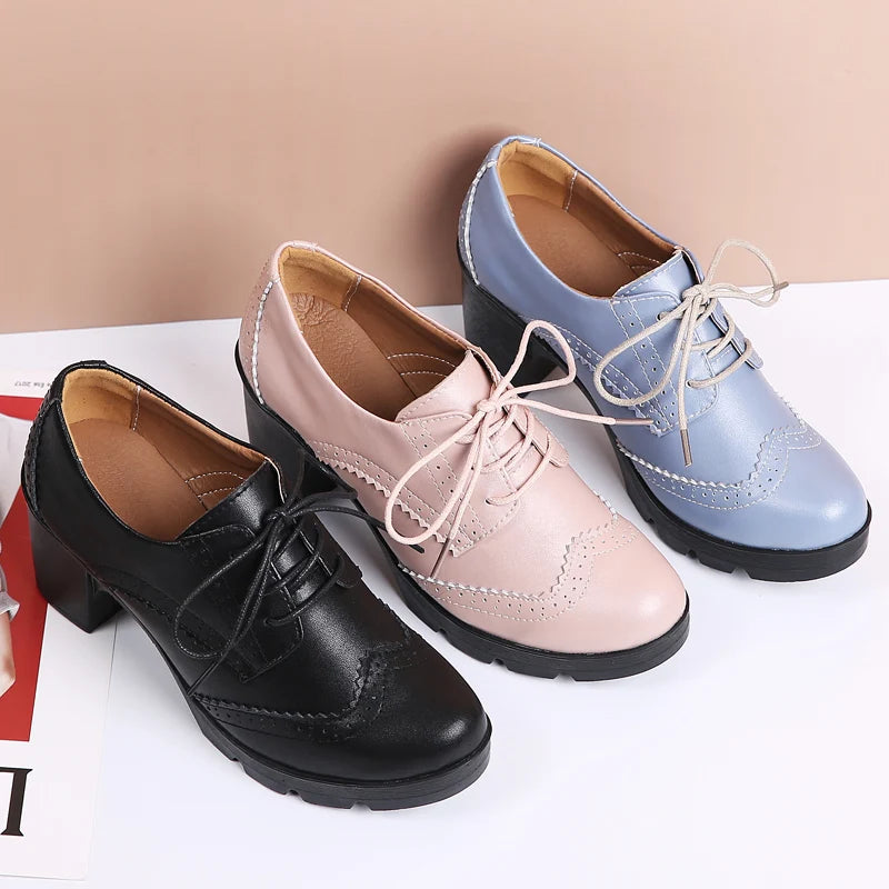 Manufacturer   EOFK Women Brogue Shoes New Quaity High Square Heel Derby Genuine Leather High Heels Wedge Shoes Woman Female Shoes Pumps Casual   Pumps